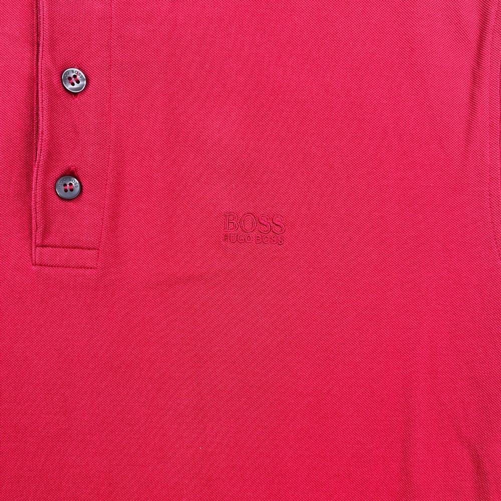 Hugo Boss Mens Red Pima Cotton Short Sleeve Polo Shirt Size L Logo Collared - Picture 6 of 9